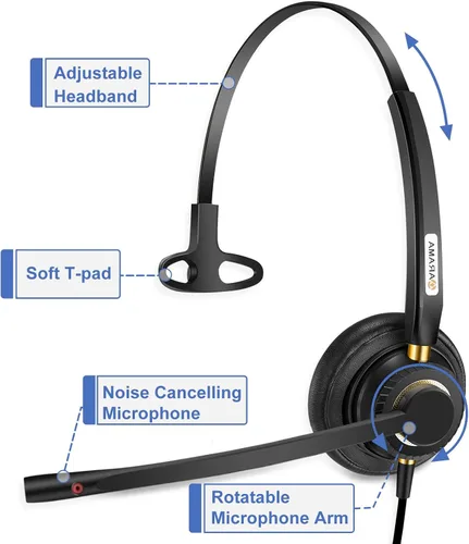 Vista 8 de Arama Auriculares de teléfono con cable mono con micrófono con cancelación de ruido compatibles con ShoreTel Plantronics Polycom Zultys Toshiba NEC