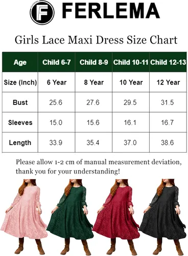 Vista 7 de Ferlema Vestido largo de encaje con volantes y manga 34 para niñas de 6 a 12 años