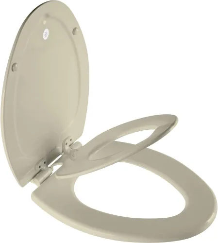 Vista 2 de Mayfair NextStep2 - Asiento de inodoro con asiento de entrenamiento para ir al baño integrado, cierre lento, extraíble, redondo, asiento de hueso