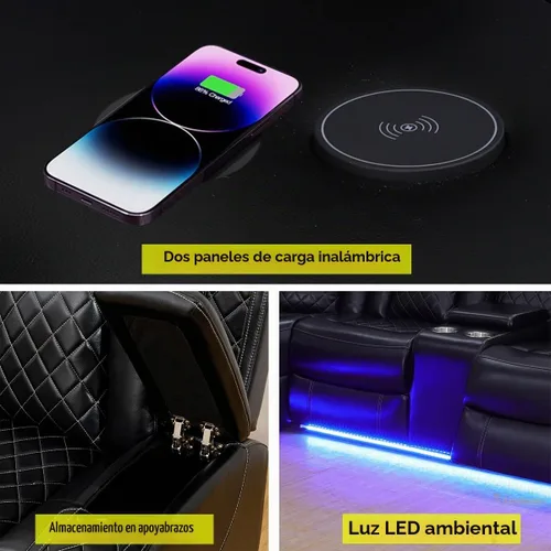 Vista 3 de A Ainehome Juego de sofá modular reclinable eléctrico con luz LED, sofás seccionales de cuero, juegos de muebles de sala de estar, juegos de sofá
