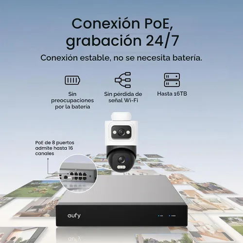 Vista 8 de eufy Security Sistema NVR E50, kit de 8 cámaras, bala de doble lente 4K PTZ