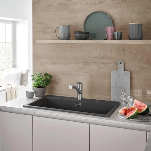 Vista 7 de GROHE 30306DC1 - Grifo de cocina Eurosmart de doble caño con rociador extraíble, 6.63 LPM, Supersteel (acero inoxidable)