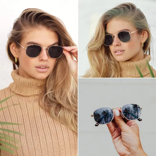 Vista 3 de WearMe Pro - Gafas de sol polarizadas retro con marco dorado redondo geométrico
