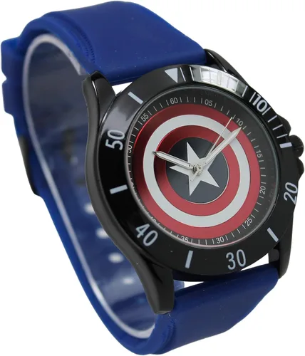 Vista 2 de Captain America Reloj de escudo de goma azul (Cta1101), Azul, Movimiento de cuarzo