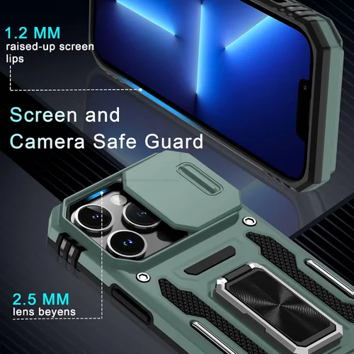 Vista 367 de DEERLAMN Funda para iPhone Xs Max con funda deslizante para cámara + protector de pantalla, soporte giratorio de anillo de grado militar a prueba