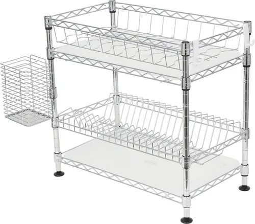 Vista 7 de happimess DSH1002A Brooklyn - Escurridor de platos ajustable de 2 niveles con soporte para cubiertos, acero al carbono duradero para varios