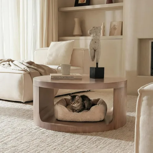 Vista 4 de Mesa auxiliar redonda con almacenamiento, mesa moderna de sala de estar de 31 pulgadas, mesas centrales de madera circulares de 2 niveles para Rosa