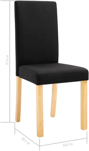 Vista 2 de Dining Chair Set of 6 Black Fabric Upholstered with Solid Rubber Wood Frame Modern Ergonomic Design for Dining Room Kitchen and Living Room