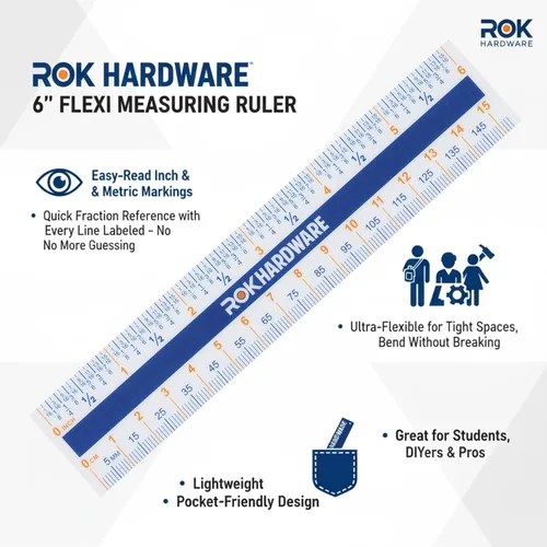 Vista 3 de Rok 6" Regla Flexi de plástico, fácil lectura inglesa métrica 5.906 in - ROKRULER Flexible 15 cm measuring ruler with English and metric markings