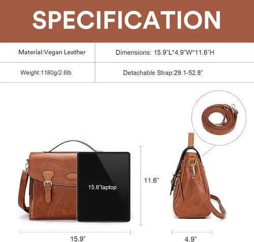 Vista 4 de OUKUPA Crossbody Messenger Bag For Women,Leather Briefcase Vintage Shoulder Laptop Handbag Satchel Computer Work Bag