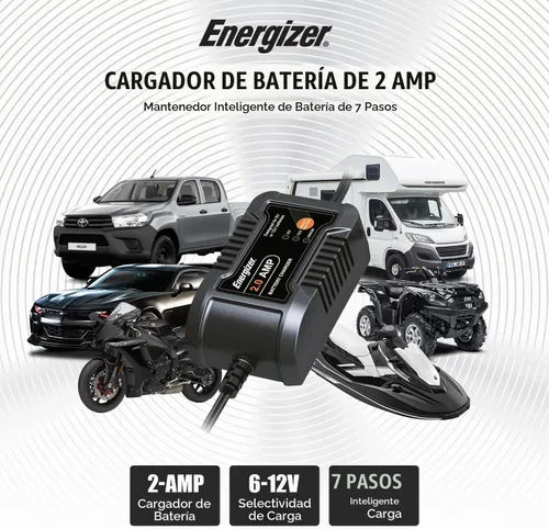 Vista 4 de Energizer - Cargador y mantenedor de batería de 2 amperios, cargador de batería inteligente de 9 pasos para coche, pantalla LCD, detección