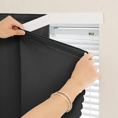 Vista 27 de Jilron - Cintas mágicas adhesivas para cortinas opacas sin necesidad de perforación, cortinas adhesivas sin barra para ventanas pequeñas