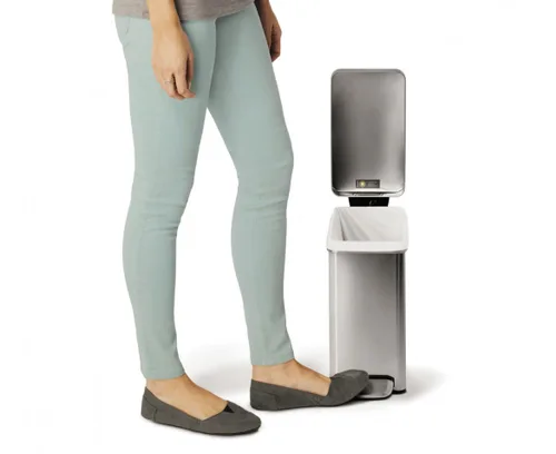 Vista 3 de simplehuman - Basurero de baño de acero inoxidable de 2.6 galones / 10 litros, perfil delgado, acero inoxidable cepillado