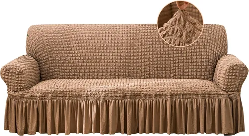 Vista 35 de Jeloris Funda Protectora Elástica para Sofá de Dos Plazas de Fácil Ajuste con Falda, Protector de Muebles Universal Duradero Lavable de Alta Beige