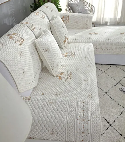 Vista 4 de vctops Fundas de sofá de algodón bordadas reversibles, con patrón de alce de granja, funda de sofá seccional, suave y acogedora, protector de Ciervo