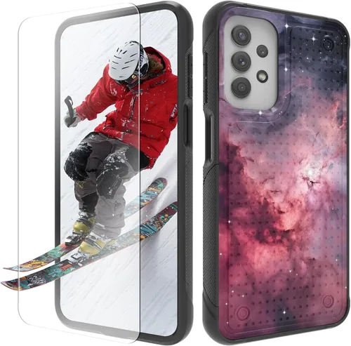 Vista 26 de Funda para Samsung Galaxy A13/A04/A04S/A23/A32 5G con protector de pantalla, parte trasera con textura de policarbonato duro, hermosa flor, diseño