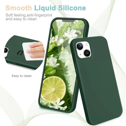 Vista 3 de Fingic Funda para iPhone 13 [5 en 1 con 1 protector de pantalla + 1 protector de lente de cámara] Cojín de forro de microfibra de silicona líquida