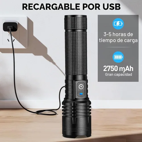 Vista 3 de Linterna LED recargable de alto lúmenes, 990,000 lm luz de flash súper brillante con 5 modos, potente Lintera para el hogar, campamento