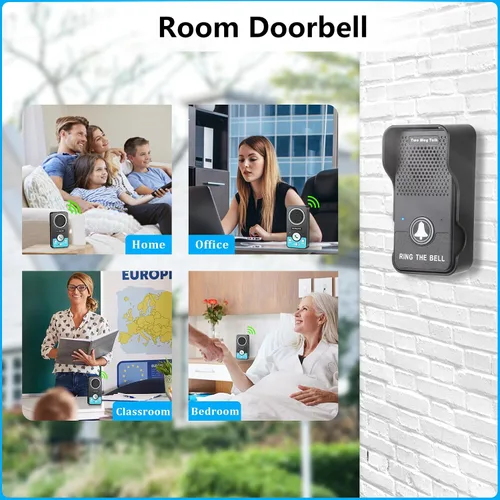 Vista 8 de Timbre inalámbrico con altavoz de audio de 2 vías, timbre de puerta de conversación natural manos libres, rango de 1300 pies, volumen de 8 niveles