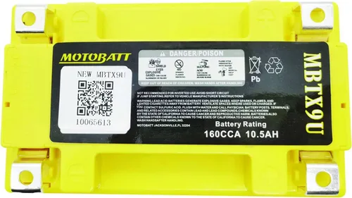 Vista 4 de MotoBatt 12 Volt 10.5 Ah MBTX9U Batería AGM sellada sin mantenimiento