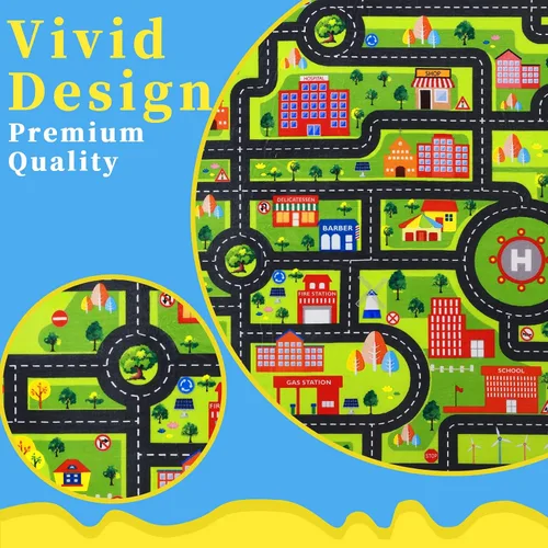 Vista 4 de FairOnly Alfombra infantil de 3 x 5 pies para niños, alfombra de juego para la vida de la ciudad, alfombra educativa para el automóvil, alfombra