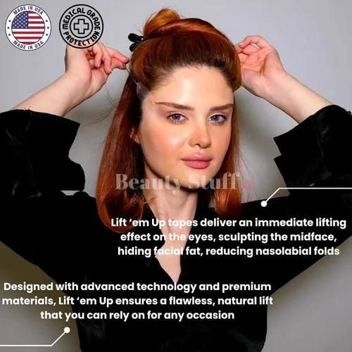 Vista 4 de Lift 'Em Up - Cintas de estiramiento facial, 20 cintas hipoalergénicas hechas en Estados Unidos para levantamiento de ojos, estiramiento facial