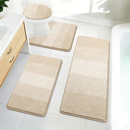 Vista 26 de Bsmathom Juego de 4 tapetes de baño de microfibra de felpa, color beige