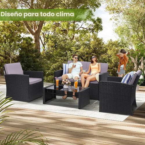 Vista 3 de KROFEM Juego de muebles de patio de 4 piezas, juego de conversación de Negro - 3 unidades.