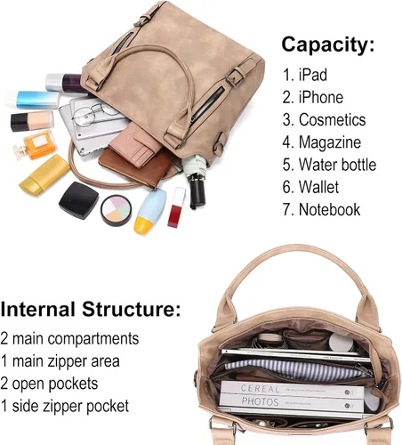 Vista 4 de CLUCI - Bolsos de cuero vegano para mujer, bolso grande y de hombro tipo hobo