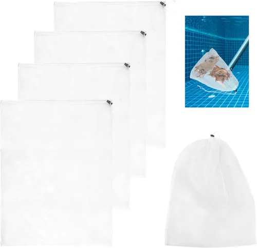 Vista 8 de Paquete de 4 bolsas de filtro al vacío de piscina para aspiradoras de hojas, bolsa de malla fina de 12 x 8.8 pulgadas con cordón de bloqueo, filtro