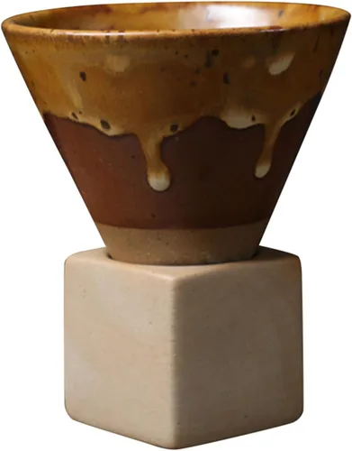 Vista 14 de Taza de café de cerámica gruesa con base, taza de porcelana creativa con forma de cono triangular de 6.8 fl oz, tazas pequeñas personalizadas