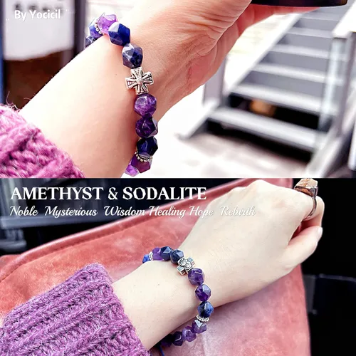 Vista 32 de Pulseras de la amistad, pulsera de obsidiana negra arcoíris para mujeres y hombres, 0.394 pulgadas (0.394 in), ojo de tigre, hematita y cristal