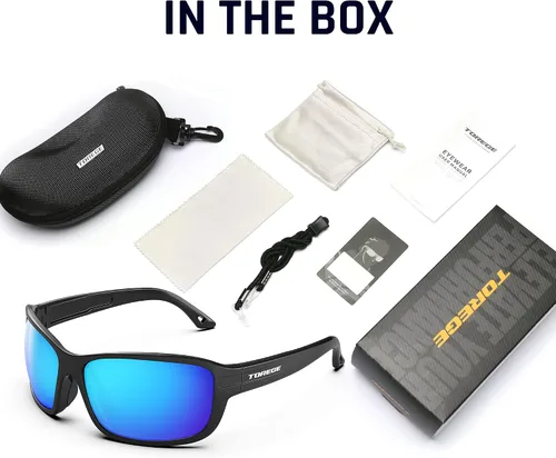 Vista 6 de TOREGE Gafas de sol polarizadas deportivas para hombres y mujeres, lentes de sol para ciclismo, correr, pesca, barco, senderismo, playa, TR66