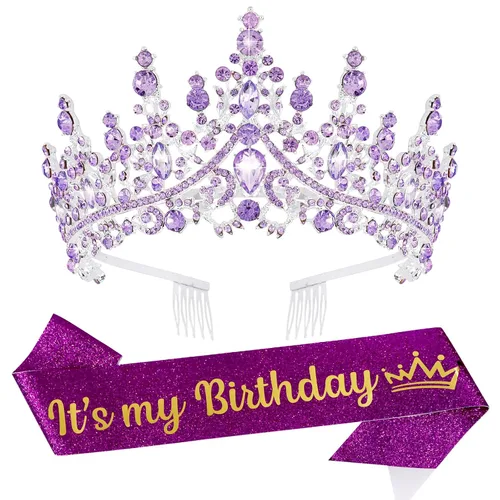 Vista 11 de VELSCRUN Coronas de Tiara de Cumpleaños para Mujeres y Niñas Es Mi Cumpleaños Banda Princesa Reina Accesorios para el Cabello de Feliz Cumpleaños AB