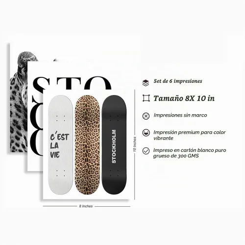 Vista 8 de 6 pósteres de lienzo blanco y negro para pared, diseño de bola de discoteca de guepardo de la suerte de 8 bolas, diseño de leopardo funky