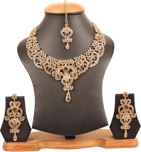 Vista 78 de Conjunto precioso de collar con look real Indian Bollywood, maravillosamente decorado, conjunto de collar adornado para mujer.
