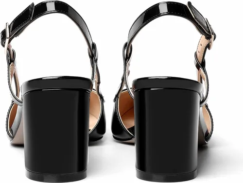 Vista 4 de Zapatos de tacón medio grueso con hebilla para mujer, con puntera cuadrada, 2.5 pulgadas
