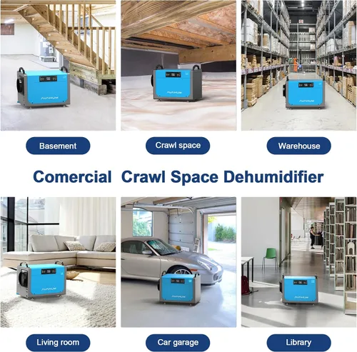 Vista 7 de Deshumidificador comercial Crawl Space de 113 pintas, certificado Energy Star Efficient para sótano, toda la casa con manguera de drenaje, gran