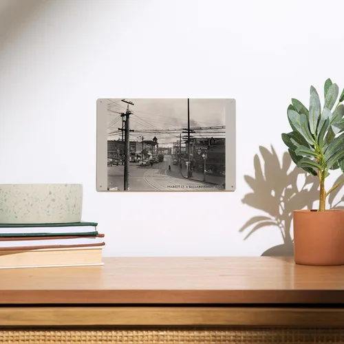 Vista 2 de Lantern Press 6x9 Inch Wood Sign, Ready to Hang Wall Decor, Ballard Avenue and Market Street in Seattle, WA Photograph
