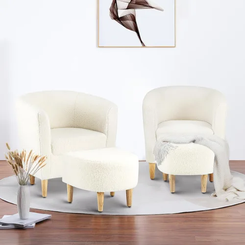 Vista 12 de DAZONE Silla Moderna de Mediados de Siglo, Silla de Acento Tipo Barril con Otomana, Juego Cómodo de Sillón con Reposapiés, Sillas Cómodas para Sala