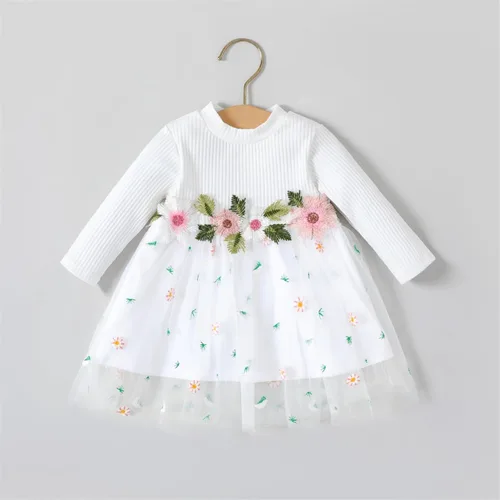Vista 6 de PATPAT Baby Girl Dress Long Sleeve Tutu Dress Infant Girl Tulle Dress Flower Girl Party Birthday Princess Dresses
