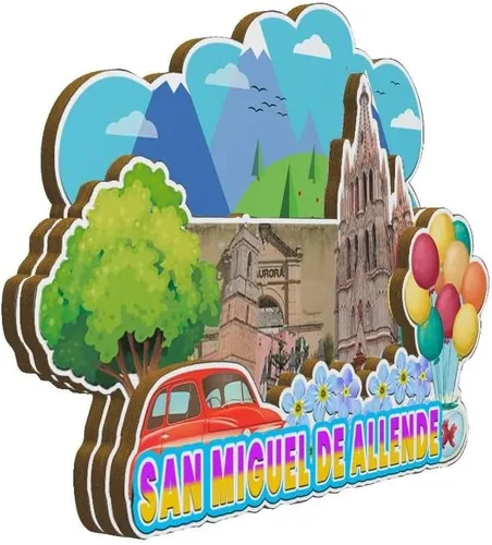 Vista 2 de Imán de San Miguel de Allende México para nevera de madera 3D, monumentos de viaje, coleccionables, recuerdos, decoración hecha a mano -2315