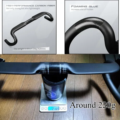 Vista 3 de Manillares de carbono RXL SL, manillares para bicicleta de carretera, 31.8mm x 458/478/498mm, caída de 110mm, alcance de 78mm, Negro/Rojo, fibra