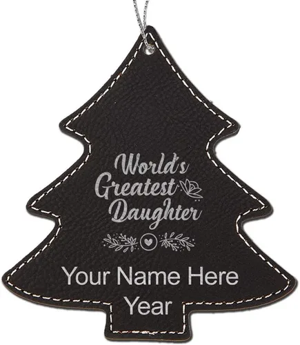 Vista 4 de LaserGram Personalized Christmas Ornament, World's Greatest Daughter, Faux Leather, Custom Laser Engraved Gift Idea (Tree Shape, Black)