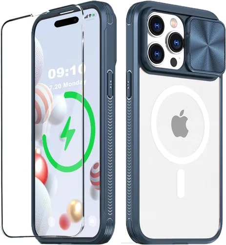 Vista 25 de Funda MagSafe transparente de titanio compatible con iPhone 15 Pro con cubierta deslizante para cámara, imanes fuertes, antiamarilleo, a prueba