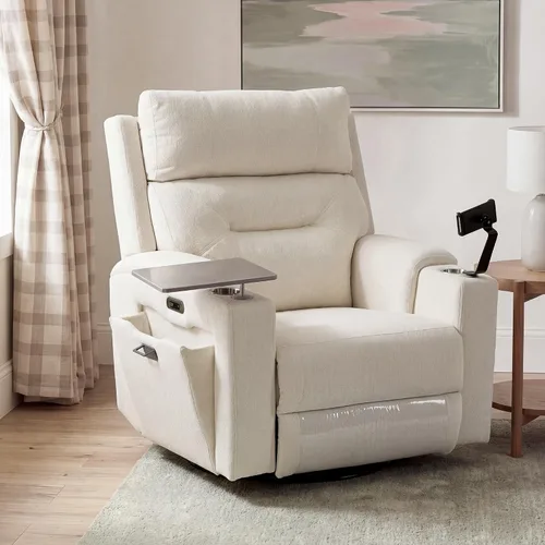 Vista 8 de Sillón reclinable giratorio eléctrico con reposacabezas y lumbar ajustables Blanco