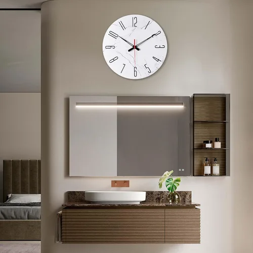 Vista 6 de Relojes de pared de vidrio de 14 pulgadas para decoración de sala de estar, relojes de pared decorativos que funcionan con pilas, relojes de cocina