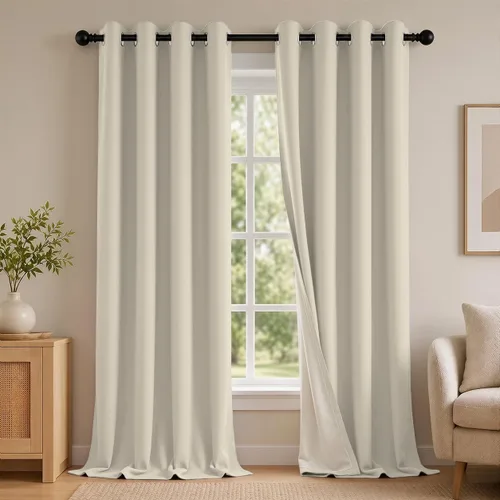 Vista 34 de 2 paneles de cortinas 100% opacas, de peso medio, con aislamiento térmico y ojales para dormitorio, sala de estar, tratamiento de ventana