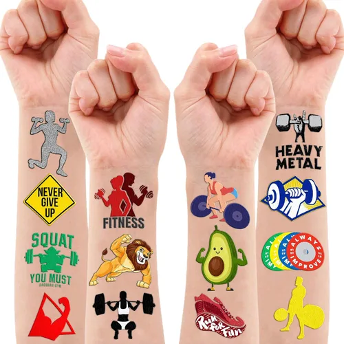 Vista 5 de 96 piezas de tatuajes temporales para gimnasio, fitness, entrenamiento, decoración de fiesta de cumpleaños, suministros de decoración de culturismo