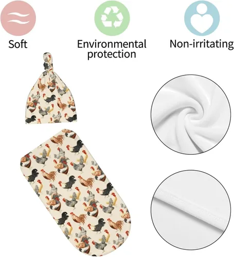 Vista 7 de Galloster Chickens - Manta para bebé niña y niño, regalo para recién nacido, con juego de gorro, manta elástica de recepción para recién nacidos